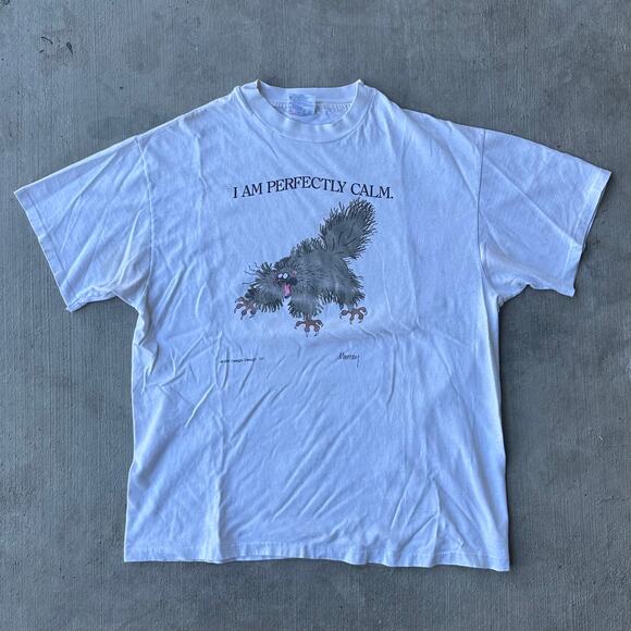 Vintage white I Am Perfectly Calm scared cat graphic parody t shirt - Picture 1 of 8